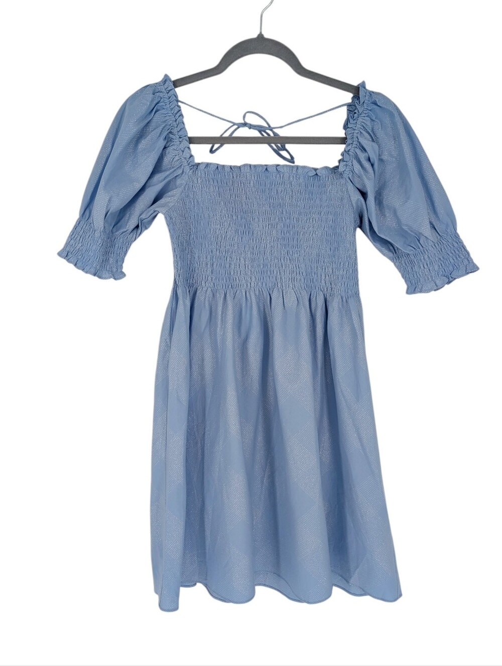Hill House Athena Nap Dress Blue Glitter Check Silver Small NWT Babydoll Mini - Picture 3 of 7